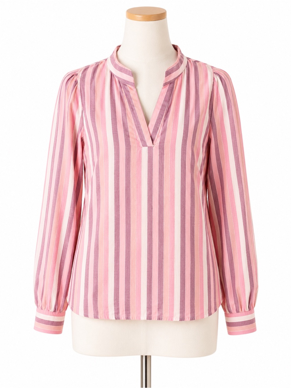 Self Contrast Striped Blouse Size Medium Pink Long Sleeve Summer Top